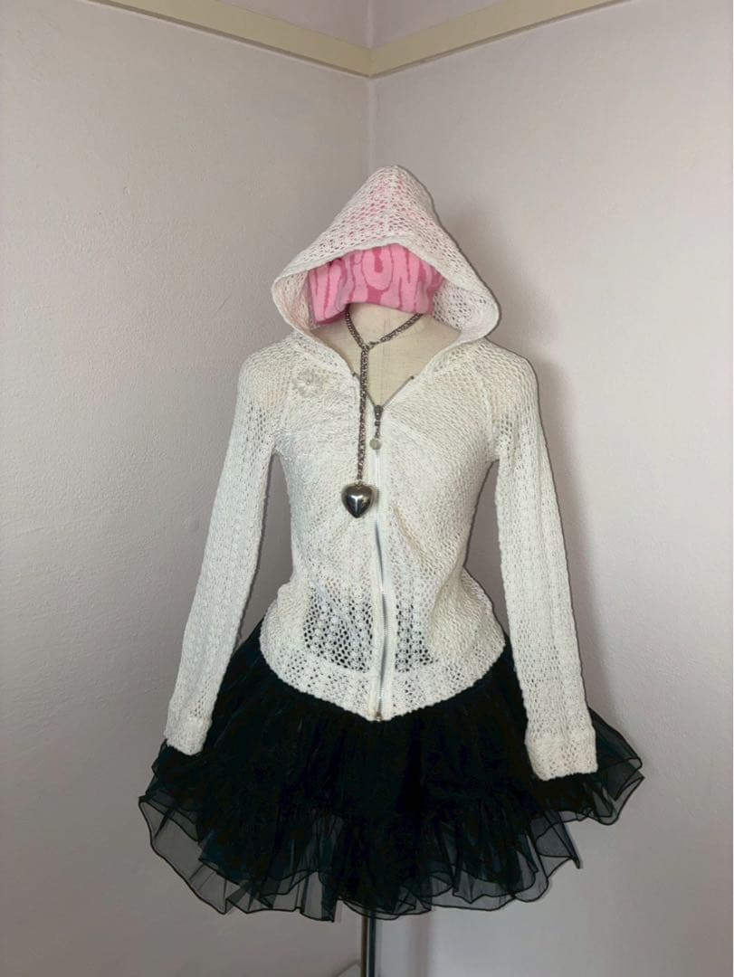 レアデザイン❤︎LIZLISA鍵網み蝶々パールフラワージップパーカー甘めフェアリー