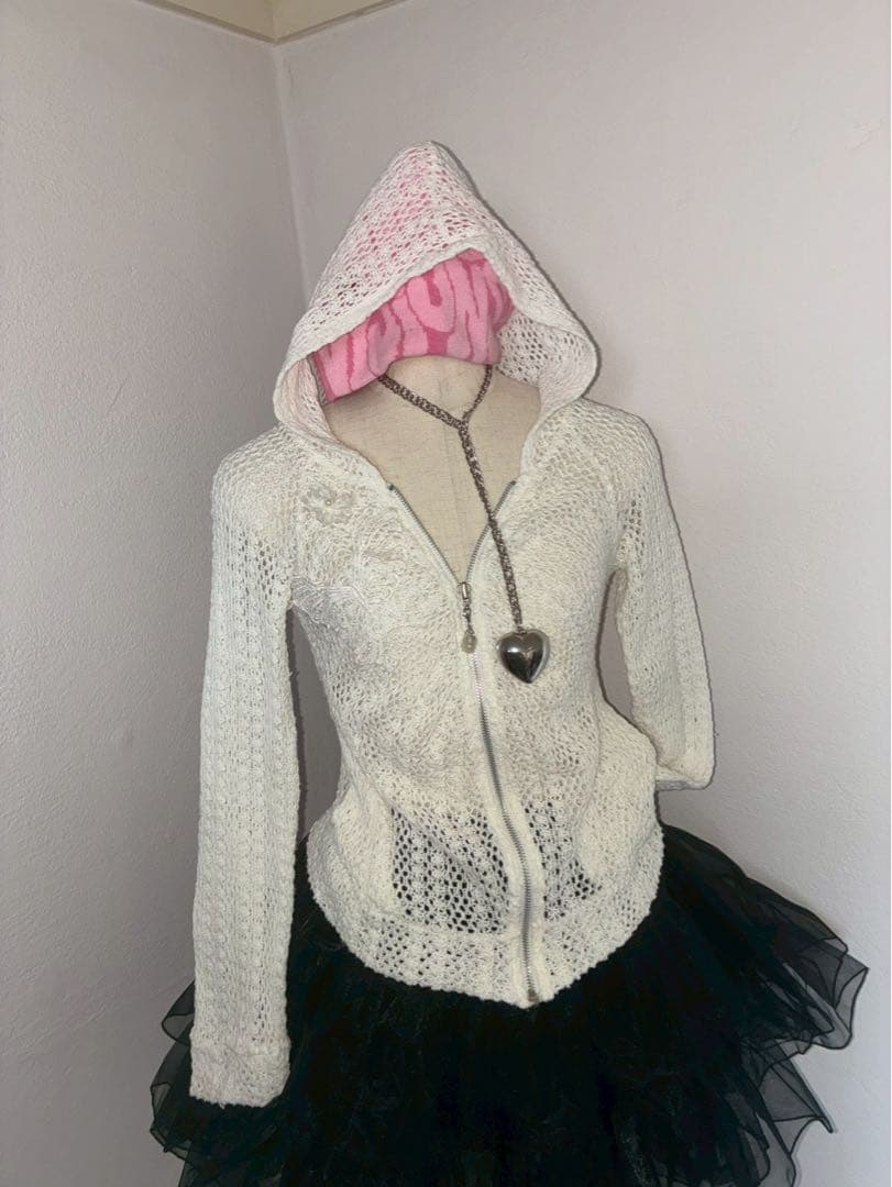 レアデザイン❤︎LIZLISA鍵網み蝶々パールフラワージップパーカー甘めフェアリー