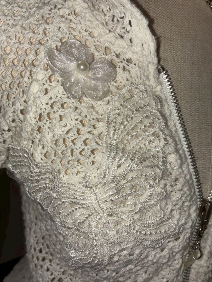 レアデザイン❤︎LIZLISA鍵網み蝶々パールフラワージップパーカー甘めフェアリー