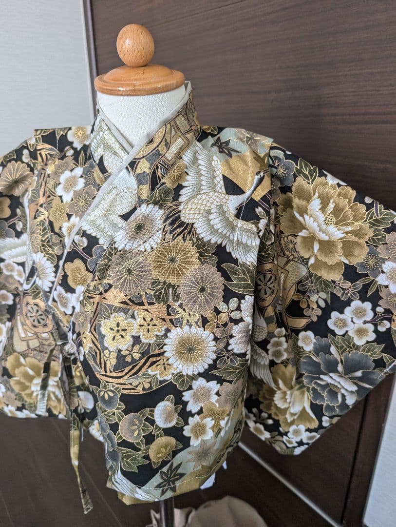 ベビー袴＆かぶれる兜　3ヶ月〜　鶴✕ベージュ