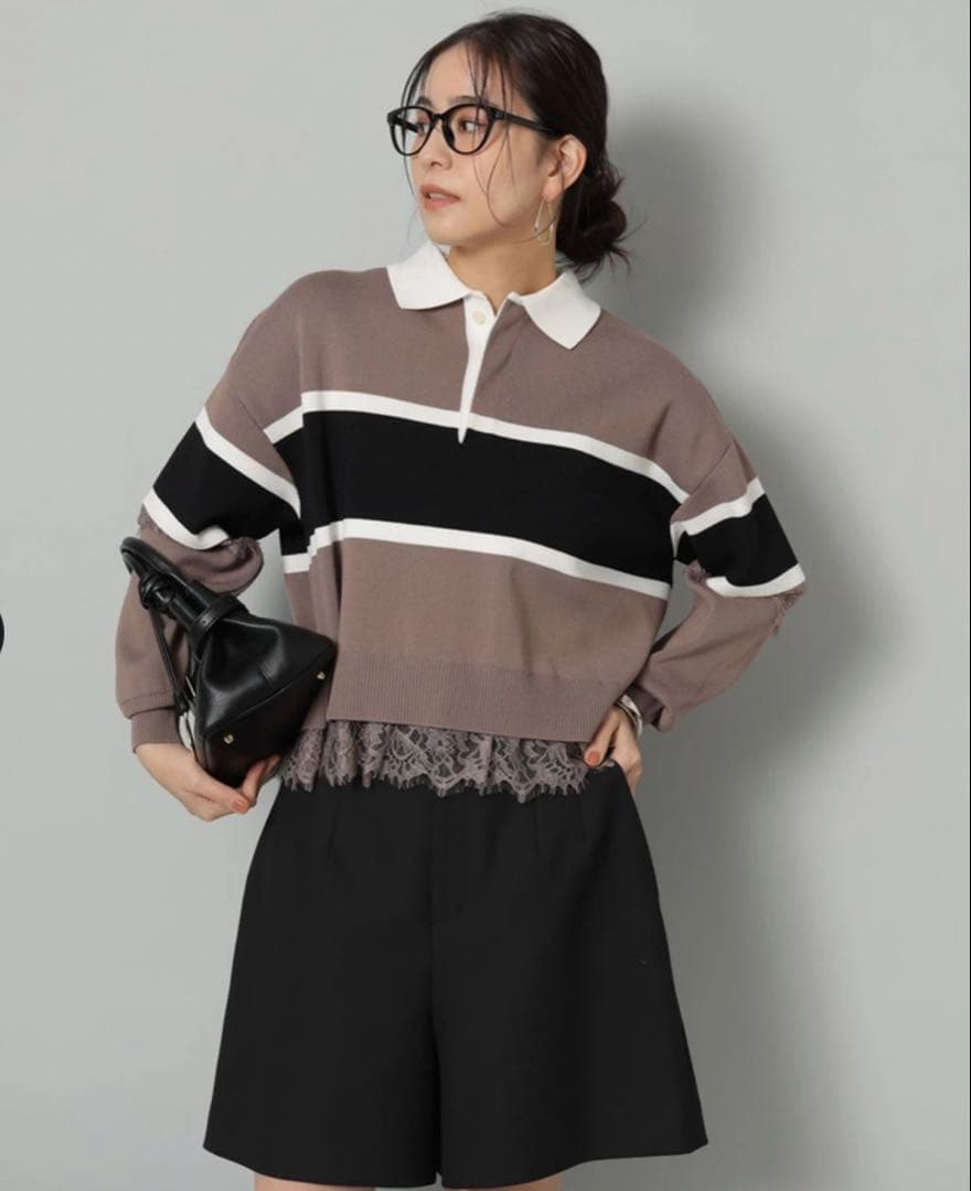 Arpege story レース切替ラガーニット モカ