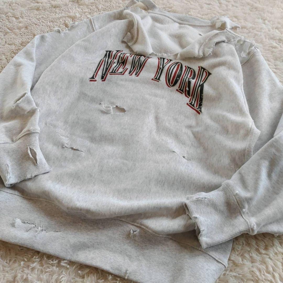 半壊 襤褸 クラッシュ NEW YORK ボロ加工 トレーナー 常田大希 XL