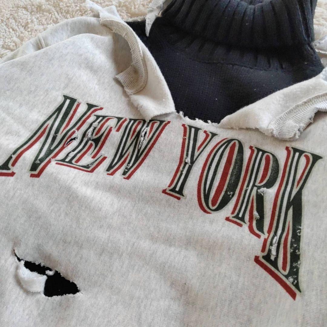 半壊 襤褸 クラッシュ NEW YORK ボロ加工 トレーナー 常田大希 XL