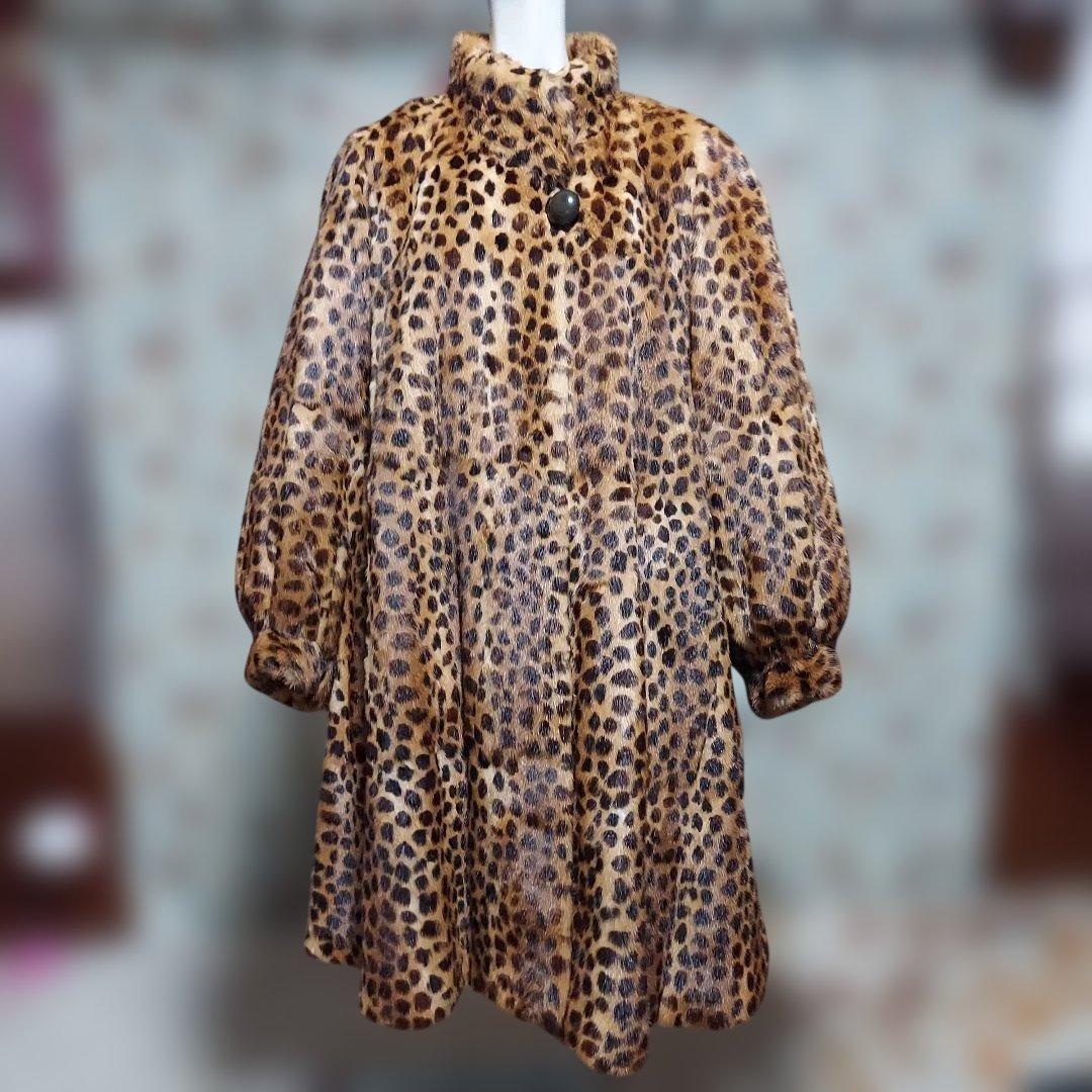 ミンクファー プリントAラインフレアロングコート