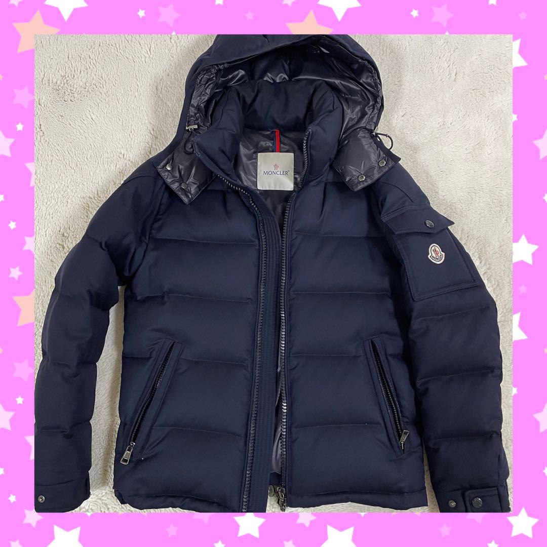 【格安ジャンク】モンクレール ダウン 紺色 セルフ補修あり 腕裏破れあり