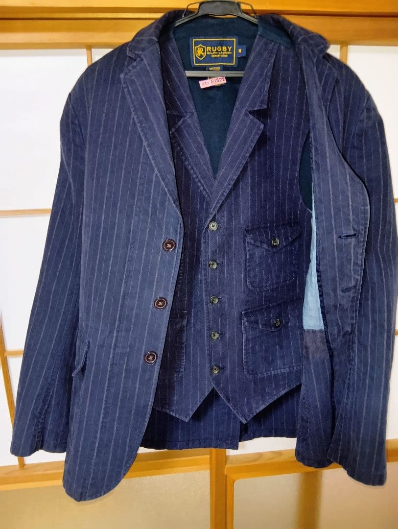 ラルフローレンRUGBY ネイビー ストライプ テーラードジャケットベスト