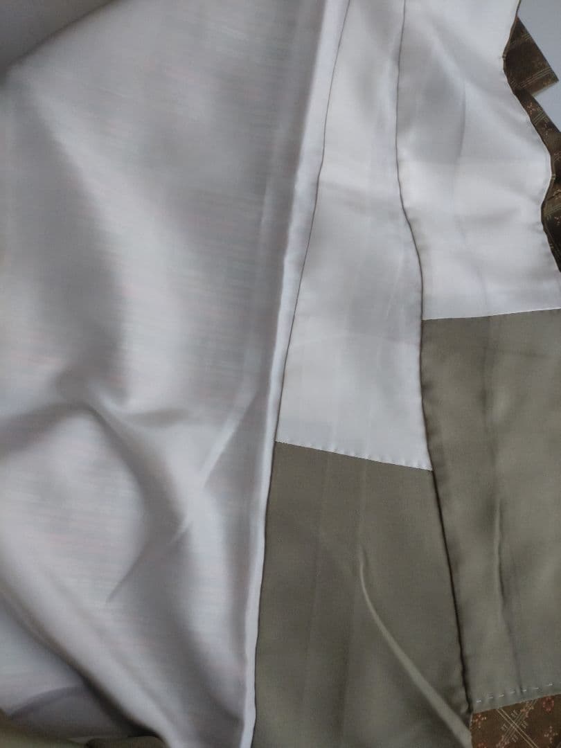 未使用 花織 袷紬着物 カーキ