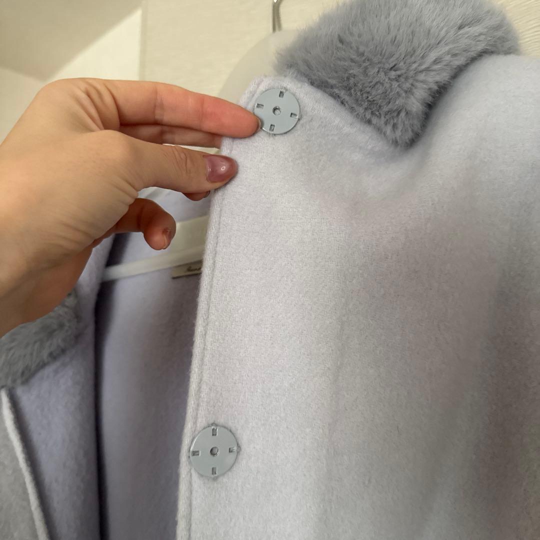 CELFORD コートラボ　フード付きファーポンチョコート　サックス