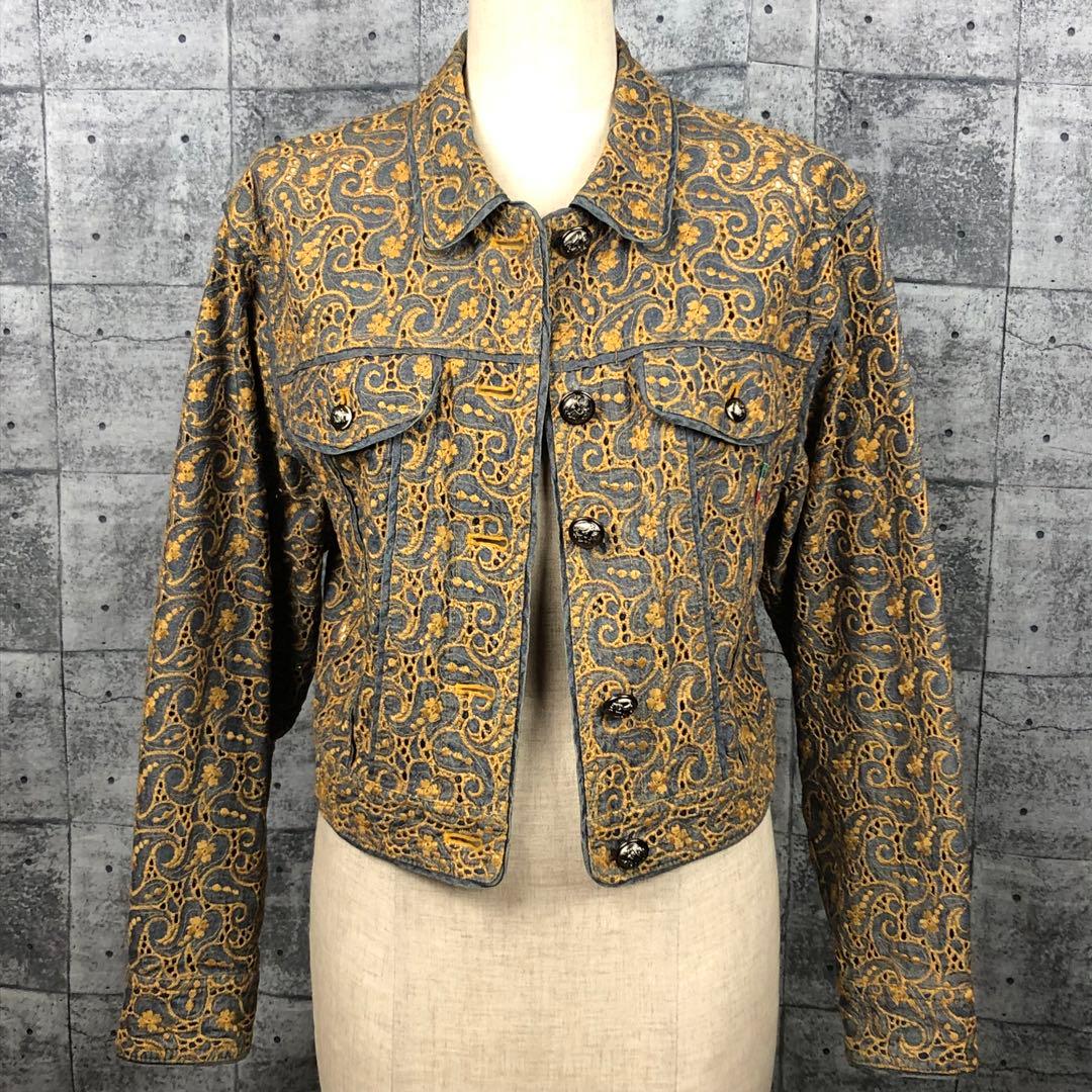 Moschino モスキーノ 総柄 刺繍 デニム ジャケット ペイズリー柄 M