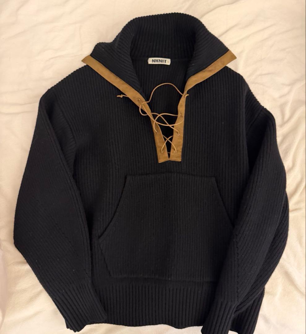 トップス NKNIT high twist wool lace up KNIT