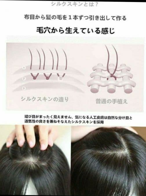 人毛100% 前髪付き 部分ウィッグ つむじ地肌総手植え ヘアピース16cm