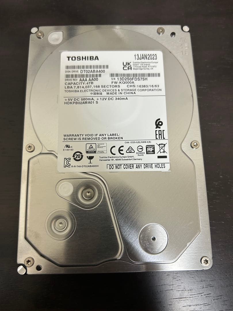 TOSHIBA DT02ABA400 4TB HDD 内蔵HDD使用4339時間