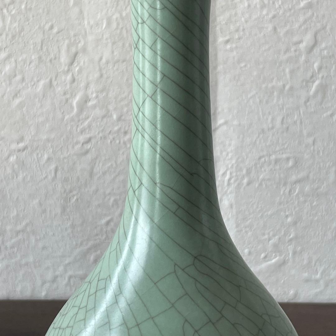 中島ブルーの傑作　人間国宝　中島宏　青磁　花入　共箱　花器　花瓶　壷　青瓷