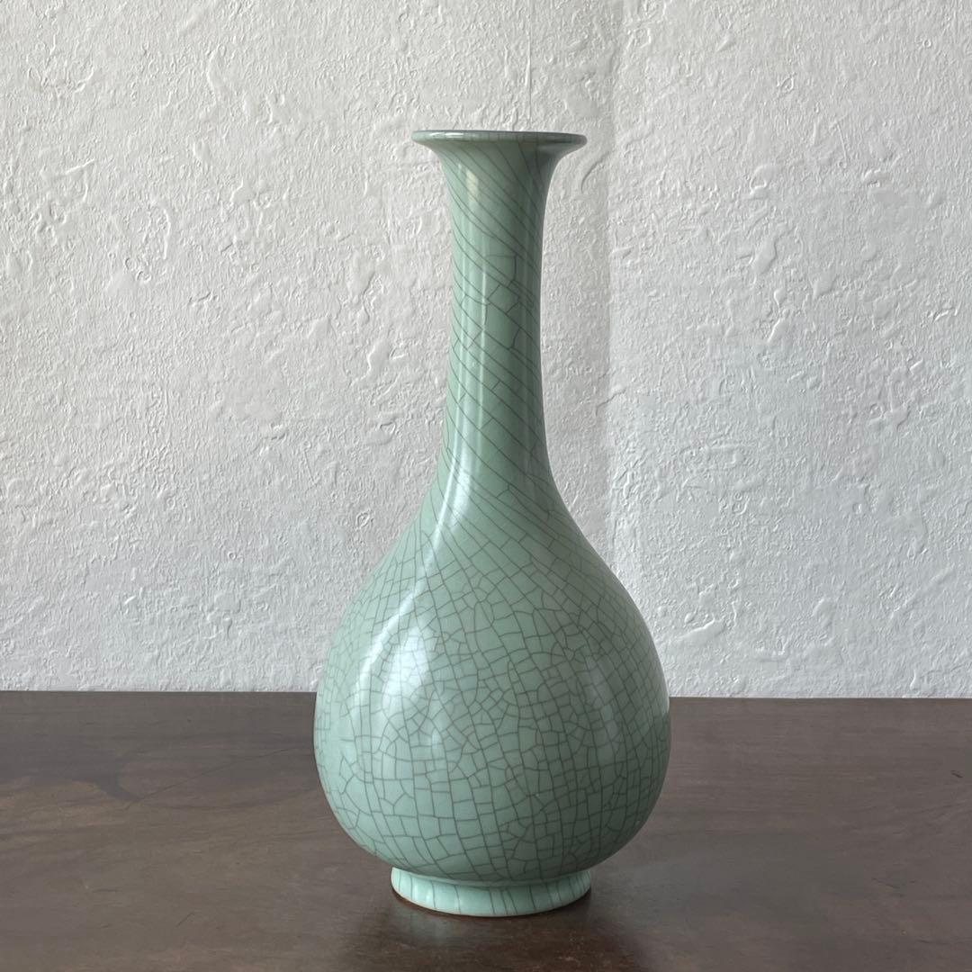 中島ブルーの傑作　人間国宝　中島宏　青磁　花入　共箱　花器　花瓶　壷　青瓷