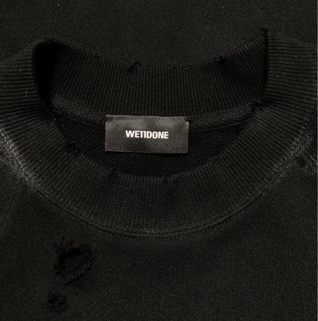 ウェルダン★ ダメージ加工　スウェット　トレーナー　半袖　ブラック　M