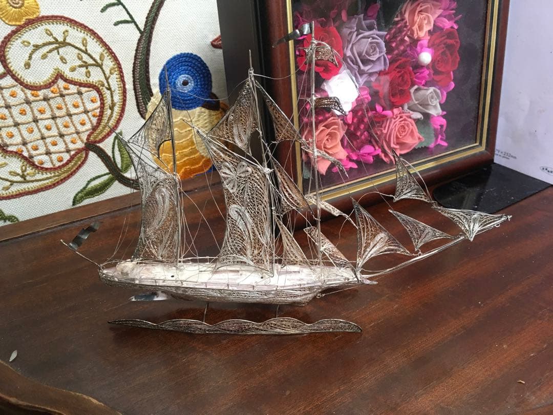 銀細工　金属工芸　帆船 装飾品　置物