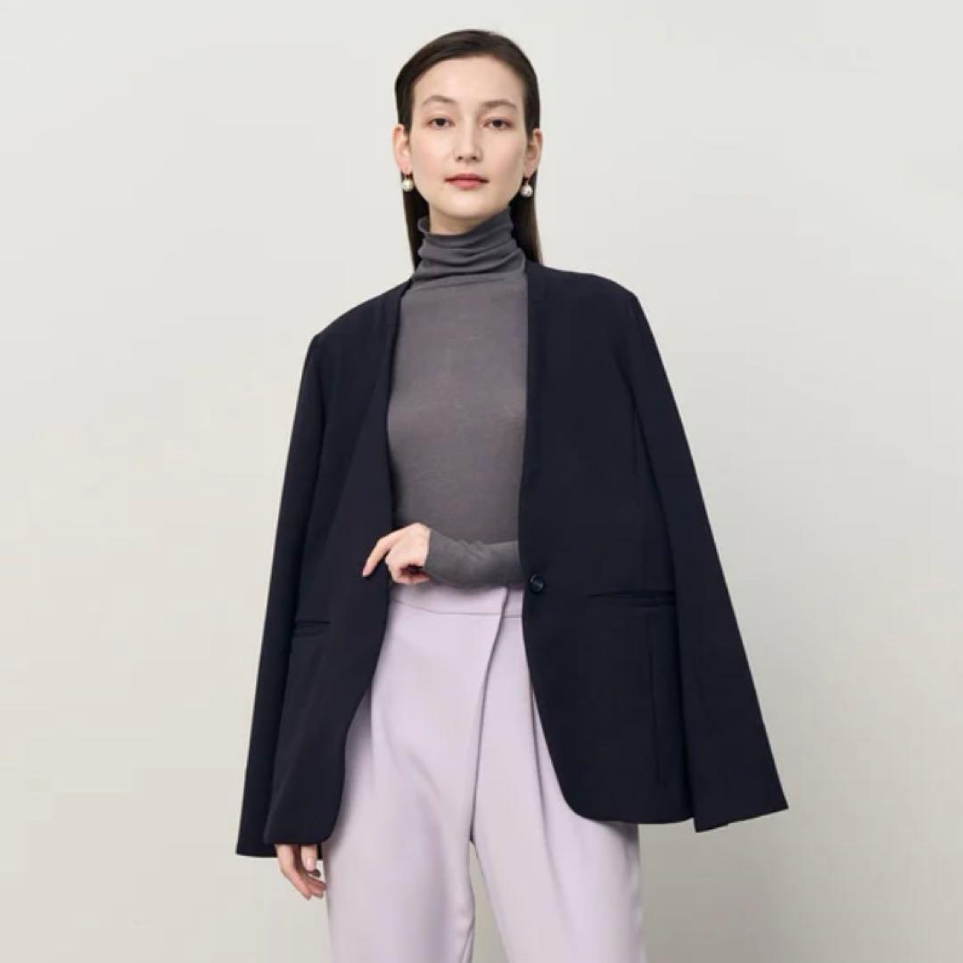 【美品】SOEJU ウールライクノーカラージャケット　ブラック S