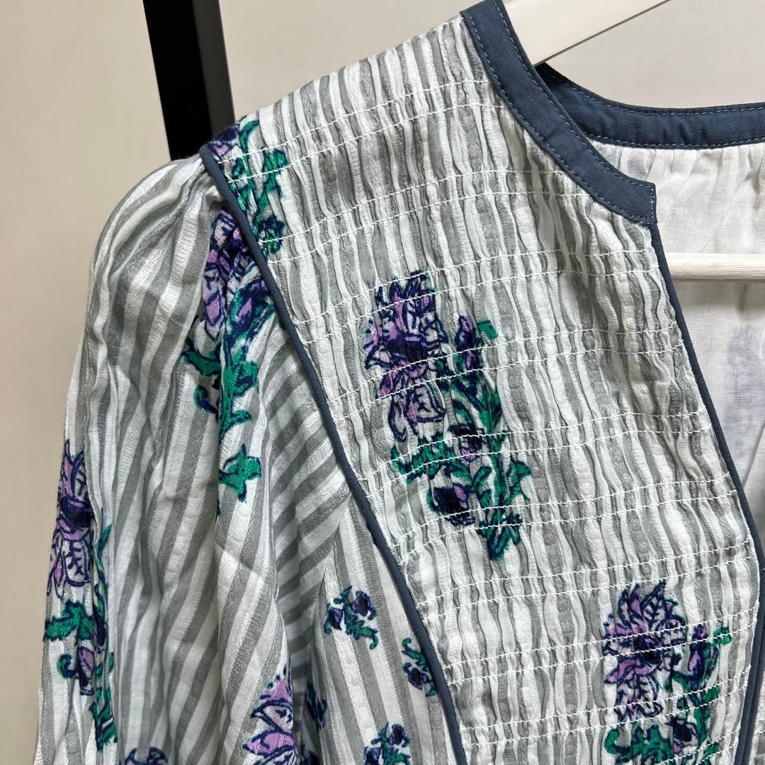 ne Quittez pasコットンジャカード シャーリングワンピースS サイズ