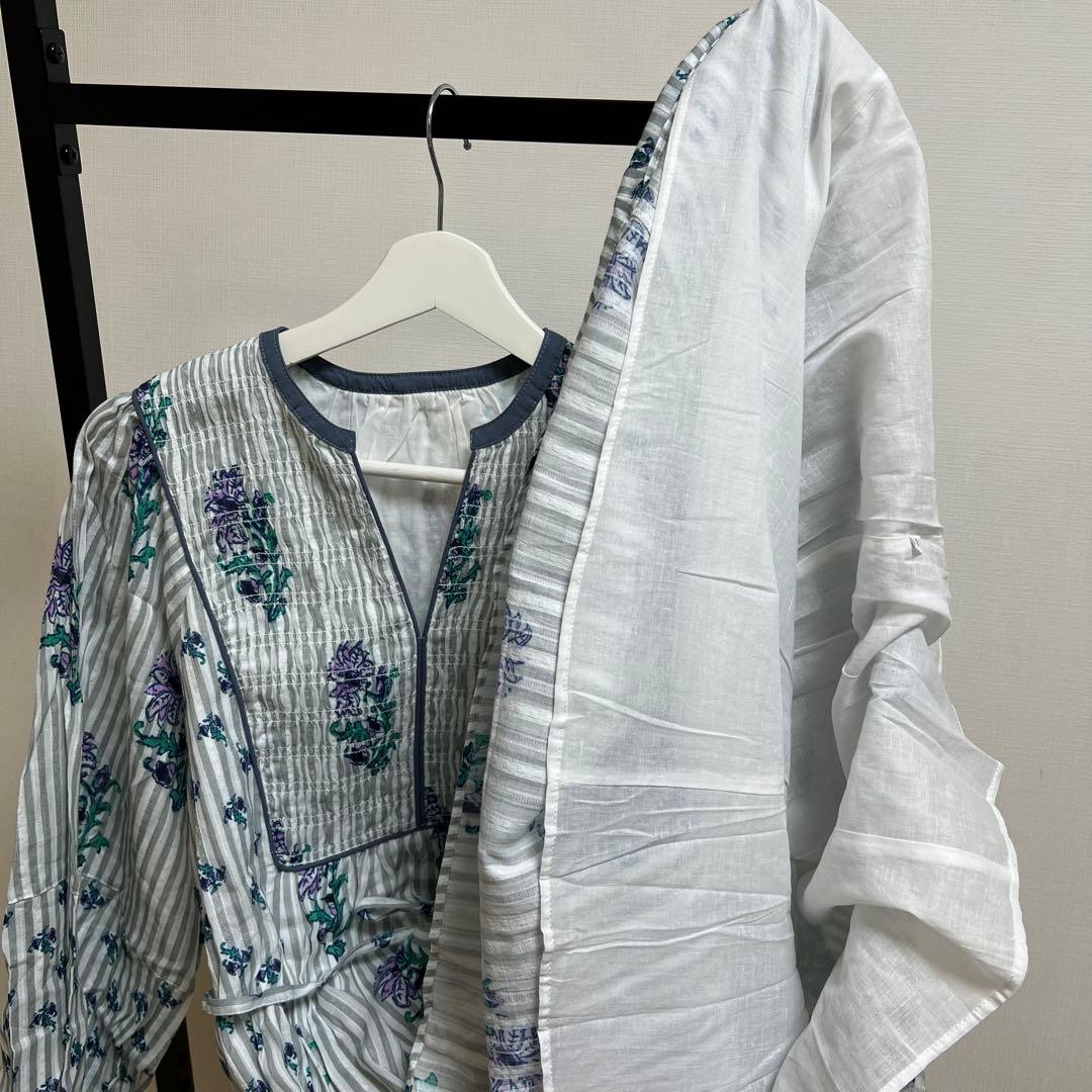 ne Quittez pasコットンジャカード シャーリングワンピースS サイズ