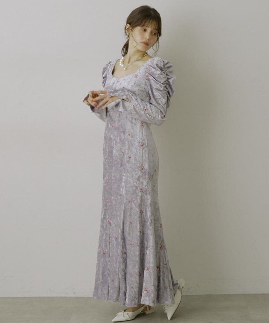 ★新品・タグ付 ヘイレーン 小花刺繍 ベロア ワンピース ドレス ラベンダー