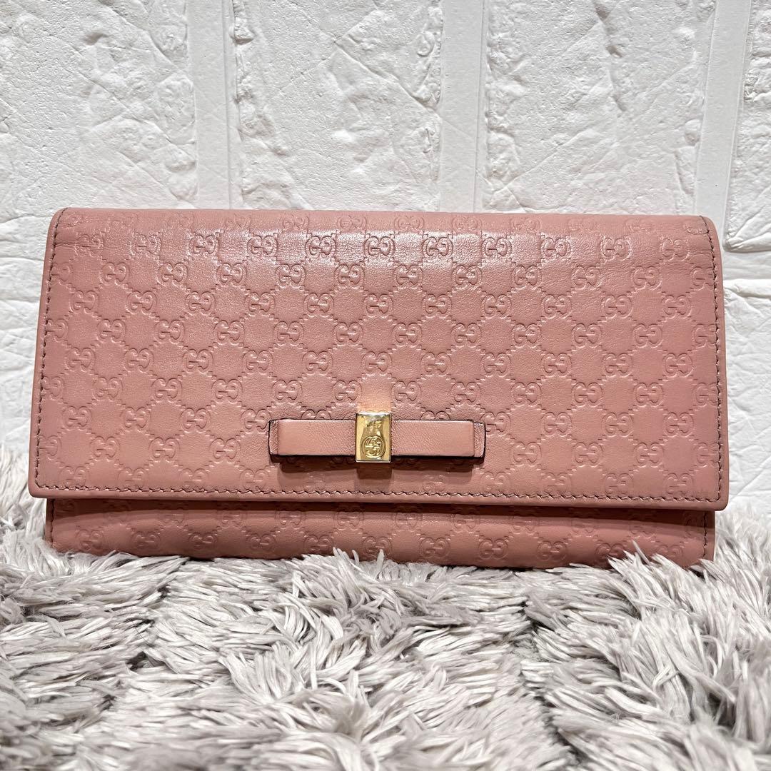 美品✨GUCCI マイクロシマ　くすみピンクベージュ　インターロッキング金具