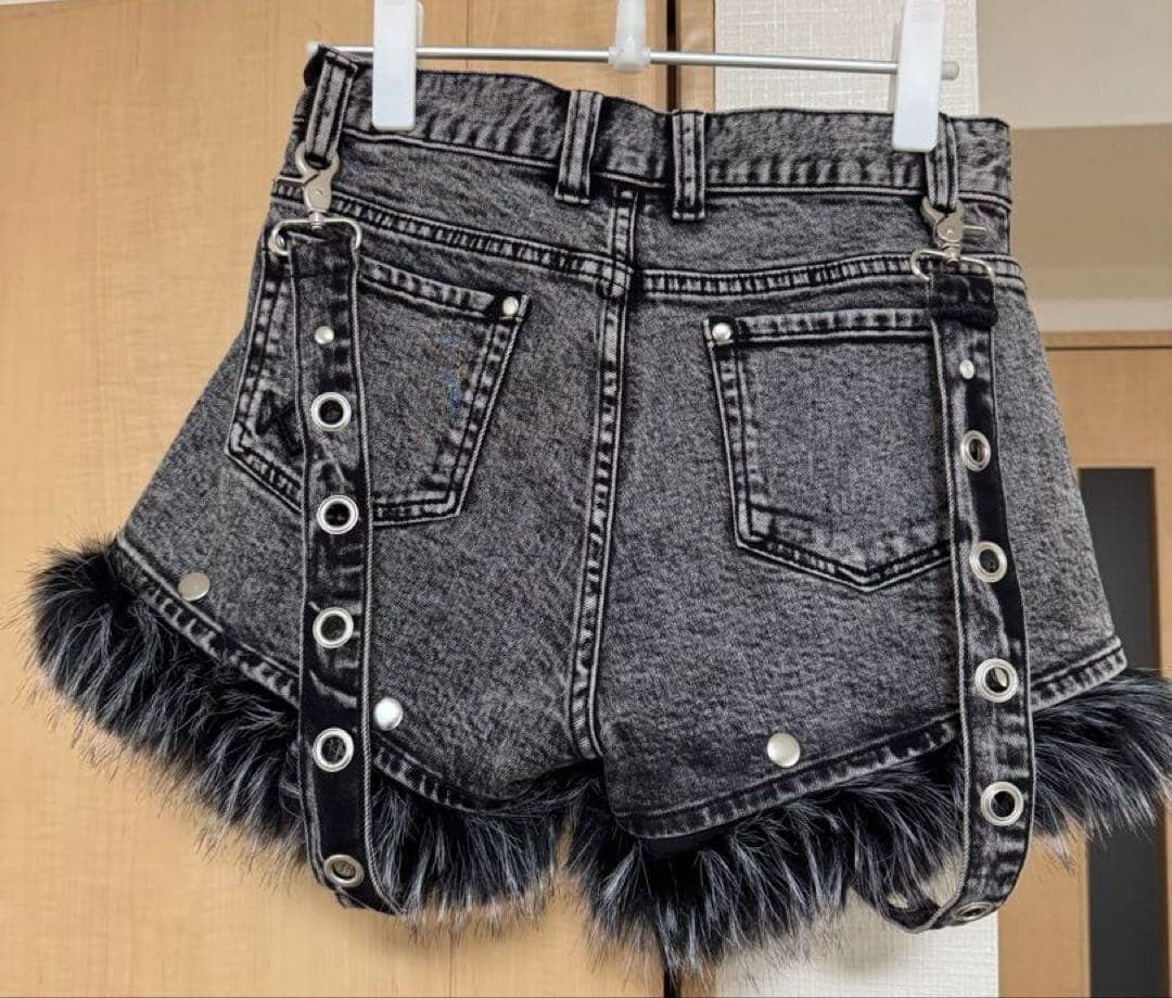 REFLEM ファー付きデニムショーツ グレー