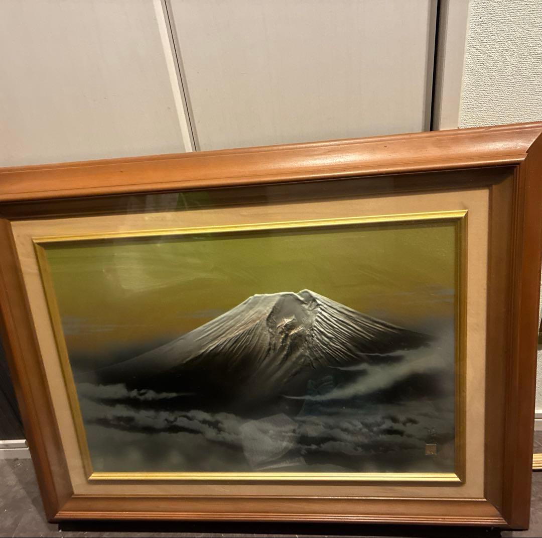 絵画山 額縁特大奈良楠木vintage インテリア年代物 昭和82×62日本絵画