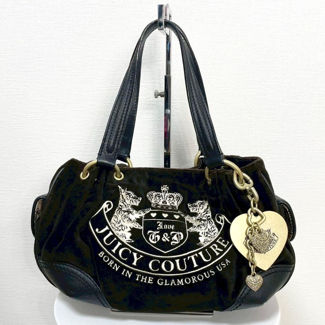 y2k❤️00s JUICY COUTURE テリア ロゴ ベロア ハンドバッグ