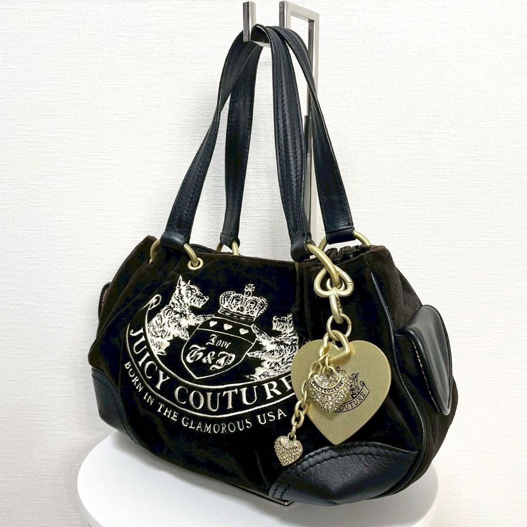 y2k❤️00s JUICY COUTURE テリア ロゴ ベロア ハンドバッグ