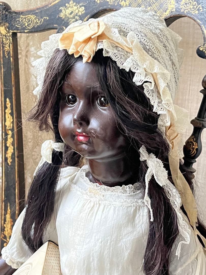 アンティーク/ヴィンテージ黒肌コンポジションドールレトロ人形ビスクドール