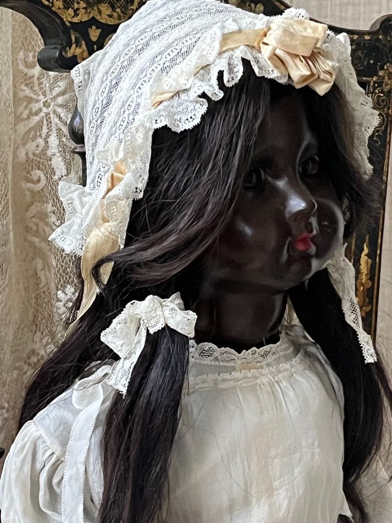 アンティーク/ヴィンテージ黒肌コンポジションドールレトロ人形ビスクドール
