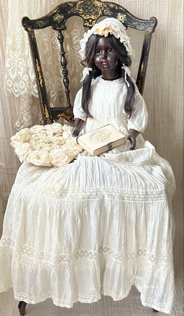 アンティーク/ヴィンテージ黒肌コンポジションドールレトロ人形ビスクドール