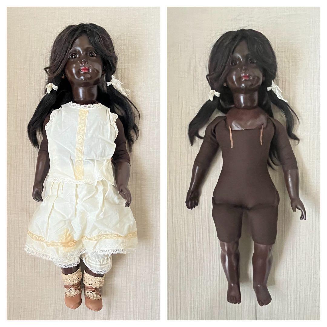アンティーク/ヴィンテージ黒肌コンポジションドールレトロ人形ビスクドール