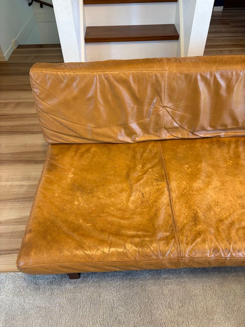 本革　カウチソファー　3人掛け　Blena LEATHER WOOD キャメル