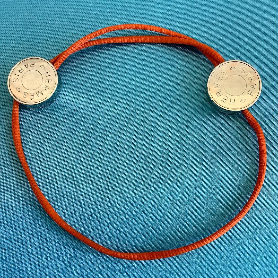 HERMES セリエ コードブレスレット バングル メタル ロゴ コットンコード