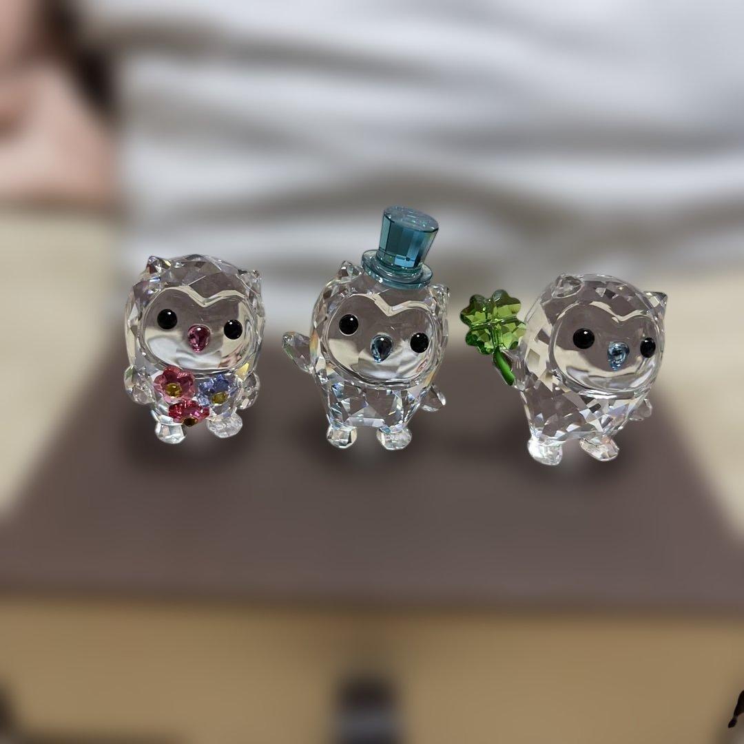 グレープジンジャー　SWAROVSKI フクロウ置物3点セット
