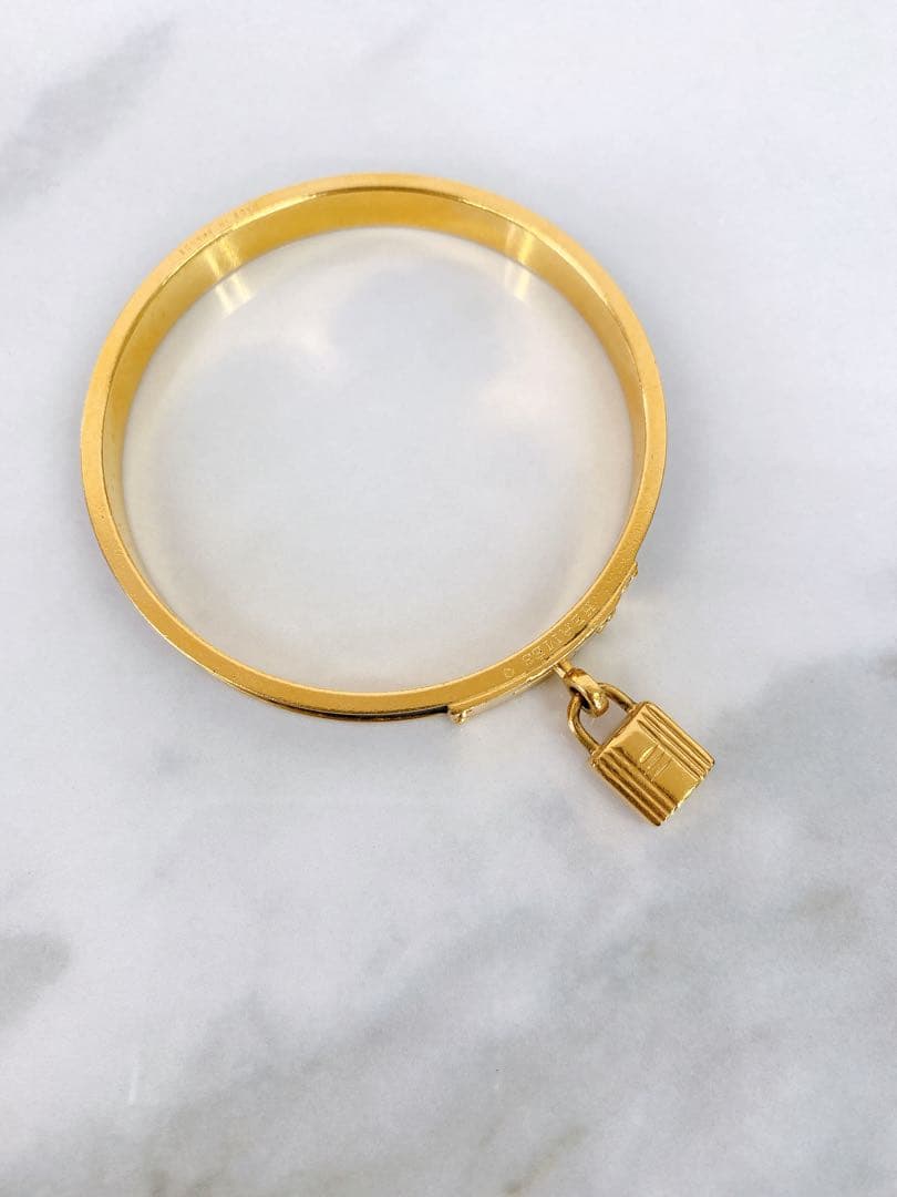 。HERMESケリー バングル ブレスレット メッキ ゴールド ネイビー ブルー