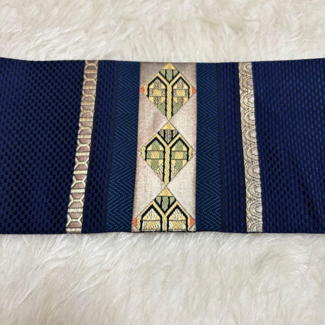 ✨【 極美 】 名古屋帯 九寸帯 名古屋仕立てモダン 幾何学菱文 和装 413