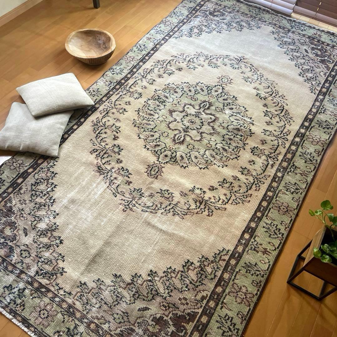 超大判144×269メダリオン　ベージュブラウン　トルコヴィンテージラグ