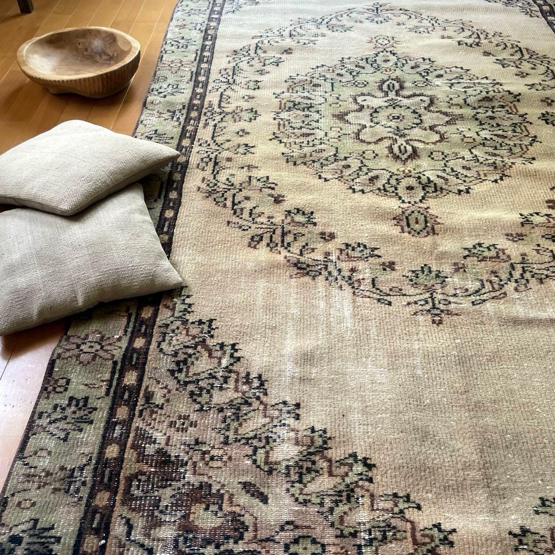 超大判144×269メダリオン　ベージュブラウン　トルコヴィンテージラグ