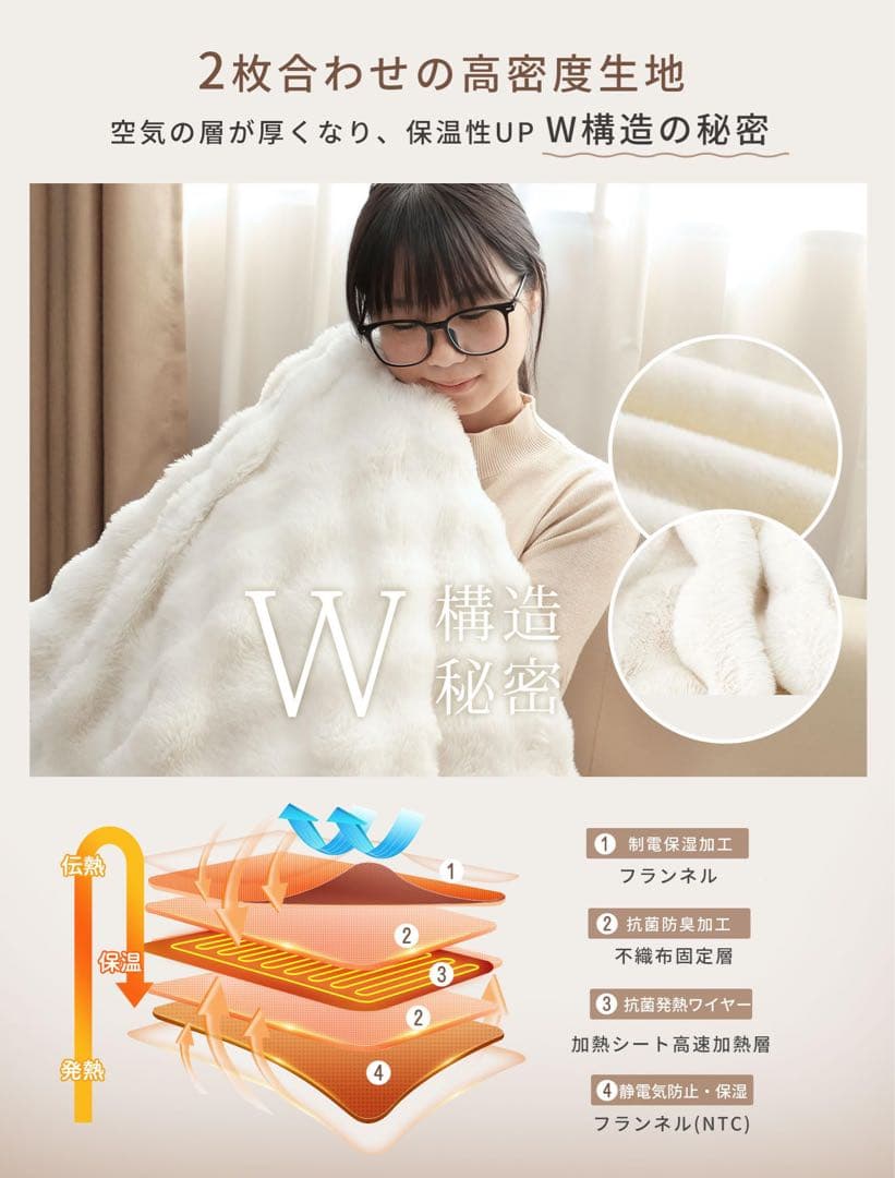 ふわとろ電気毛布 188×130cm セミダブル 掛け敷き兼用 洗える