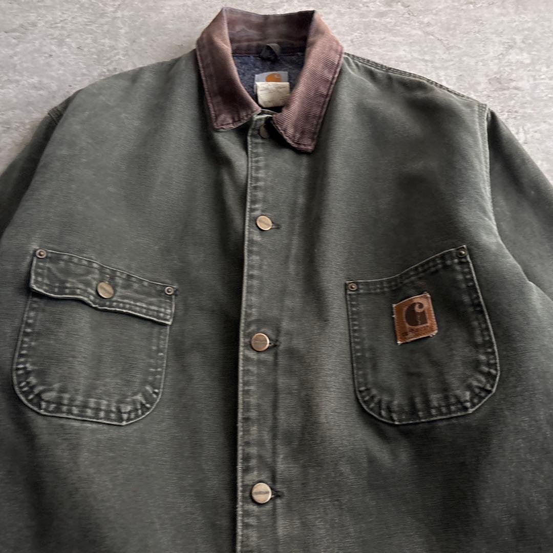 USA製■00's■carhartt【XL】モスグリーン チョアコート フェード