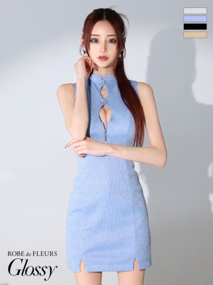 【人気】Glossy/ローブ・ド・フルール グロッシー　水色　キャバドレス