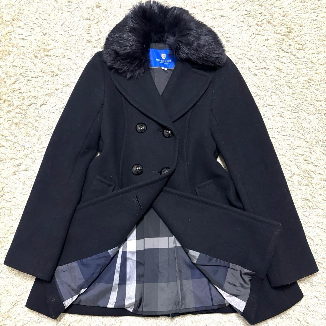 ブルーレーベル　ウール コート　ファー　ロゴボタン　ファインメルトンミドルコート