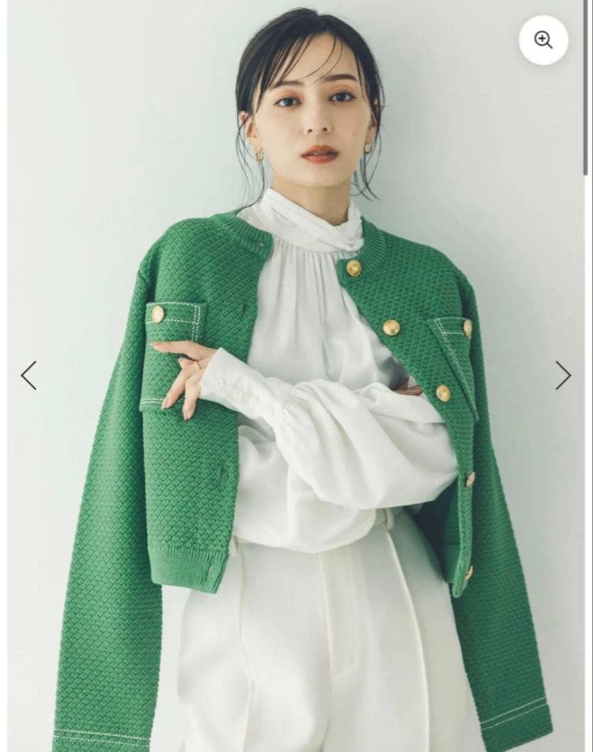 【anuans】ノーカラーニットジャケット　GRN