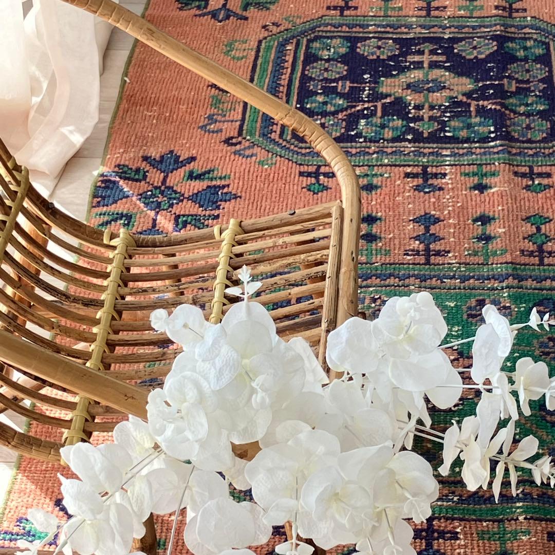 レア✳︎３m60 魔除デザイン84×360オレンジランナー　トルコヴィンテージラグ