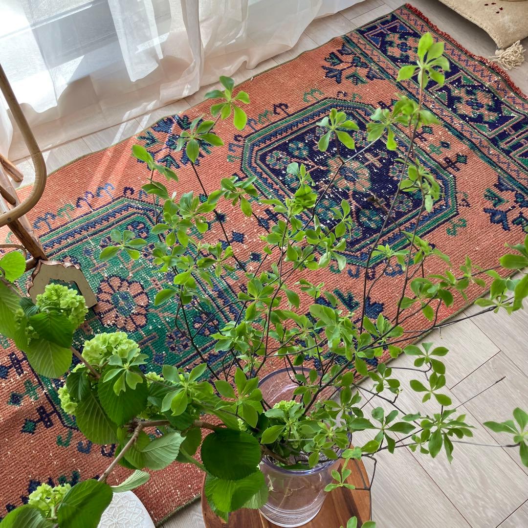 レア✳︎３m60 魔除デザイン84×360オレンジランナー　トルコヴィンテージラグ