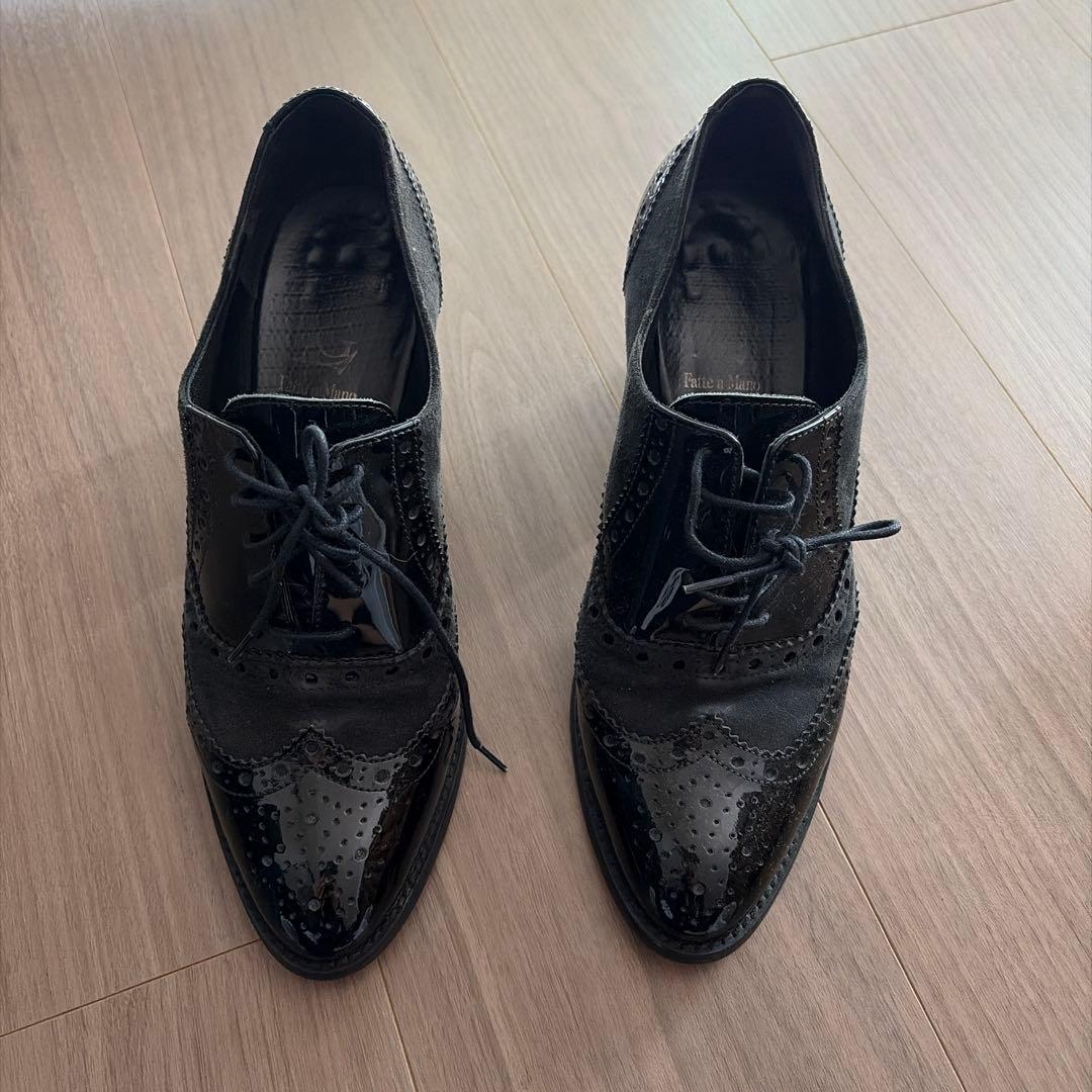 イタリア製　オックスフォードシューズ 黒 中ヒール