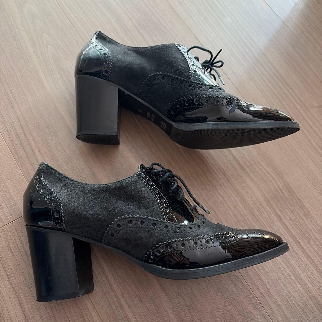 イタリア製　オックスフォードシューズ 黒 中ヒール