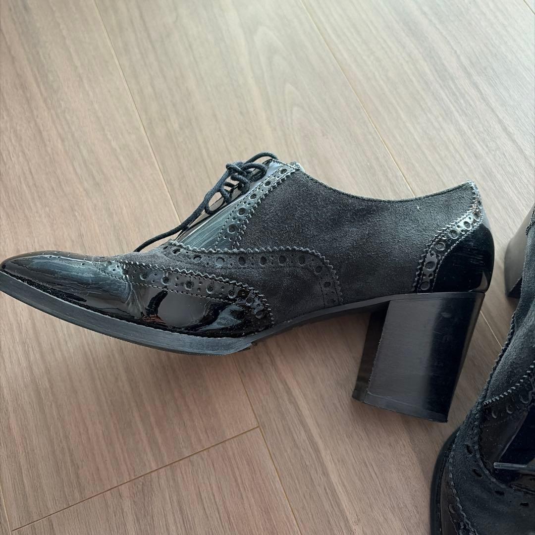 イタリア製　オックスフォードシューズ 黒 中ヒール